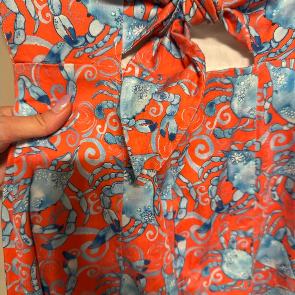 Orange and Blue Crab Strapless Dress Sleeveless